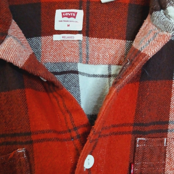 Levi's 100% Cotton Orange & Brown Relaxed Medium Weight Flannel Size Medium - Picture 2 of 5